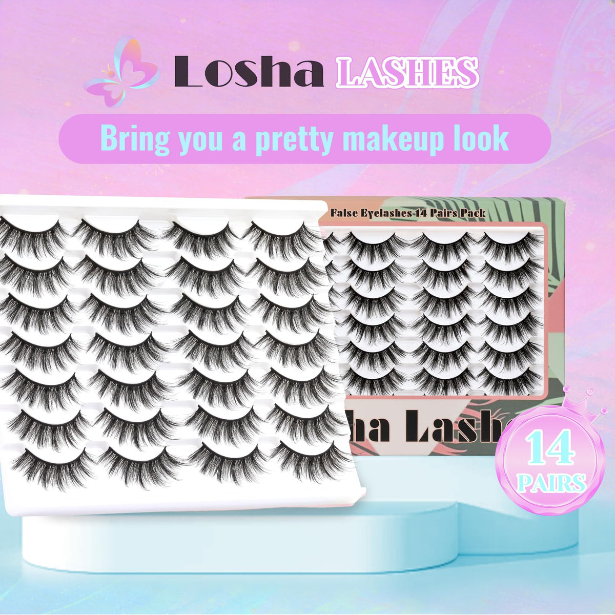 Losha Eyelashes Cat Eye Lashes Natural Look Wispy Faux Mink Lashes (54) Losha