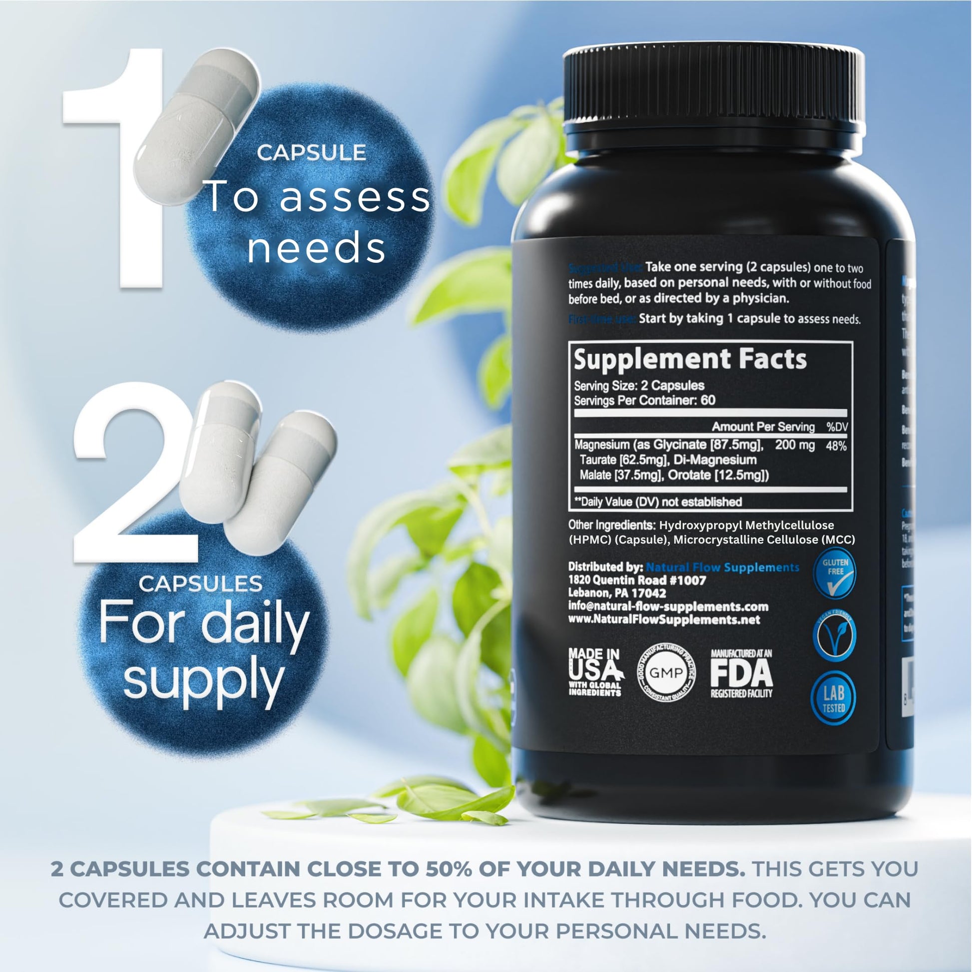 Natural Flow 4X Magnesium Supplement, Magnesium Glycinate, Taurate, Malate, Orotate Complex, Calm Sleep and Cramp Support Blend, No Mag Citrate or Oxide, 120 Capsules Natural Flow Supplements buy australia supplements