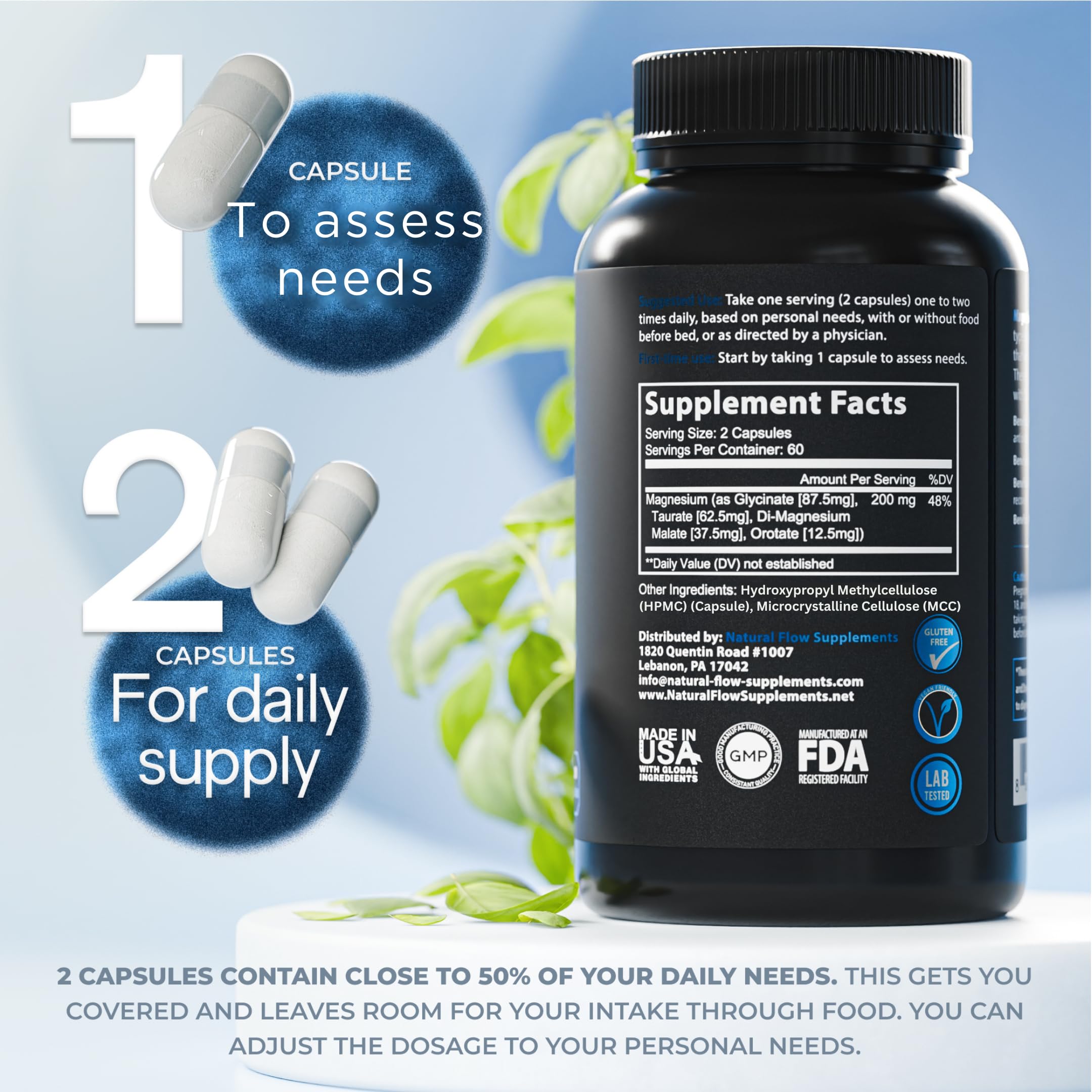 Natural Flow 4X Magnesium Supplement, Magnesium Glycinate, Taurate, Malate, Orotate Complex, Calm Sleep and Cramp Support Blend, No Mag Citrate or Oxide, 120 Capsules Natural Flow Supplements buy australia supplements