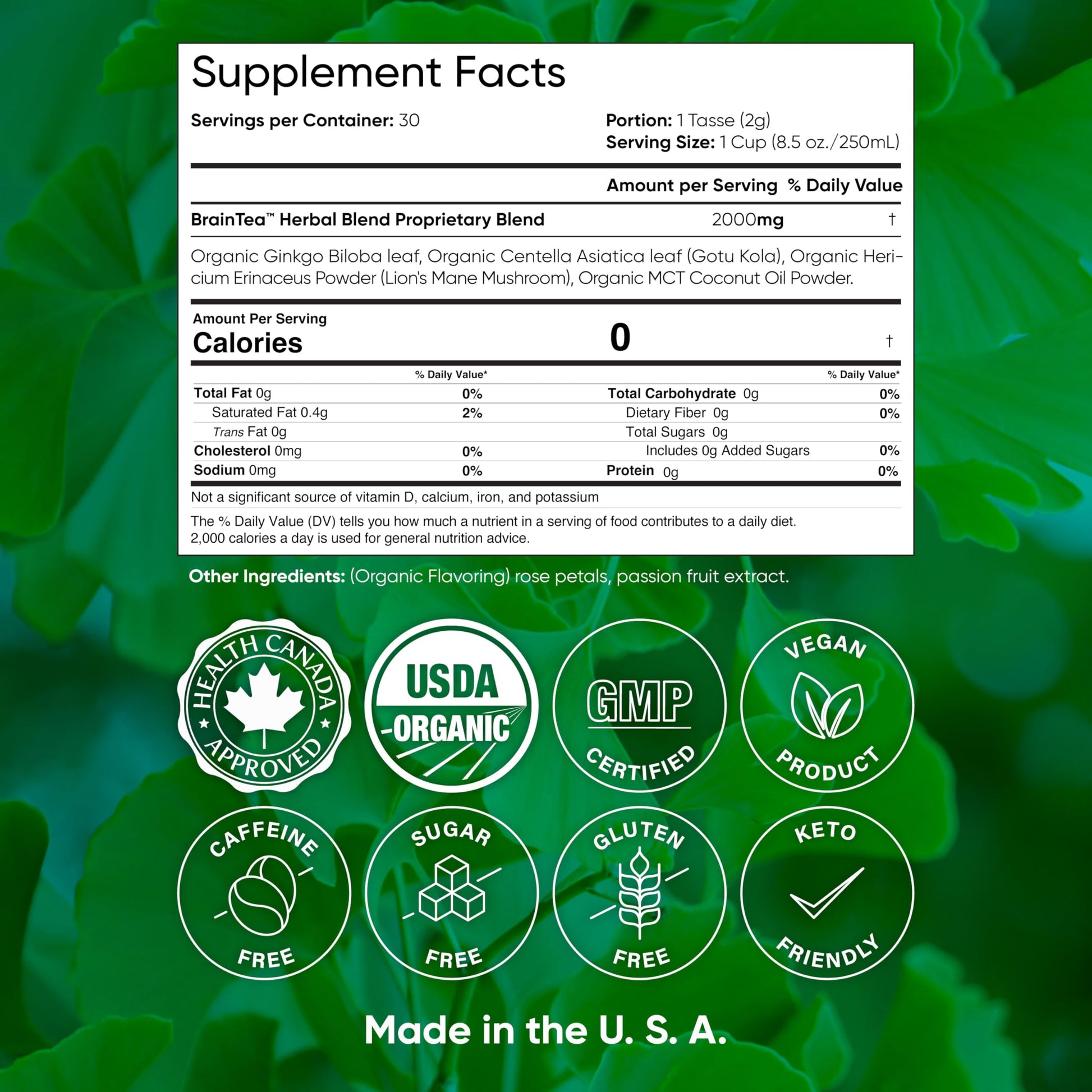 Brain Tea Focus & Memory - Brain Tea Organic Certified 4-in-1 Nootropic Herbal Supplement with Ginkgo Biloba, Gotu Kola, Lion’s Mane Mushroom, MCT Caffeine-Free for Mental Clarity (30 Sachets) Brain Tea buy australia supplements