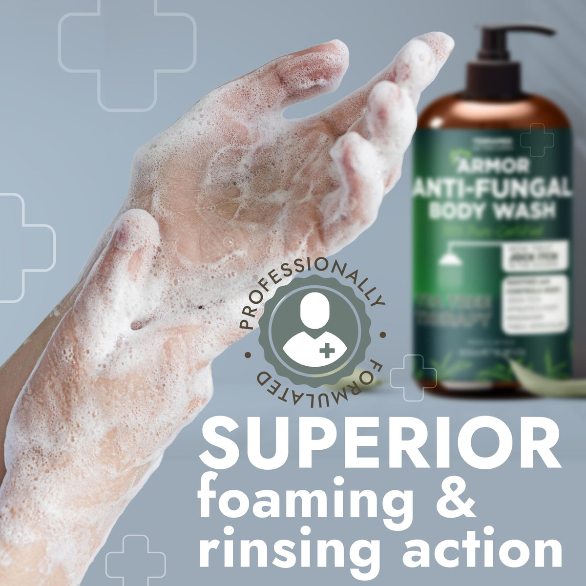 Antifungal Body Wash with Tea Tree Oil for Ringworm & Jock Itch w/Scrubber Terramed Just Think Comfort