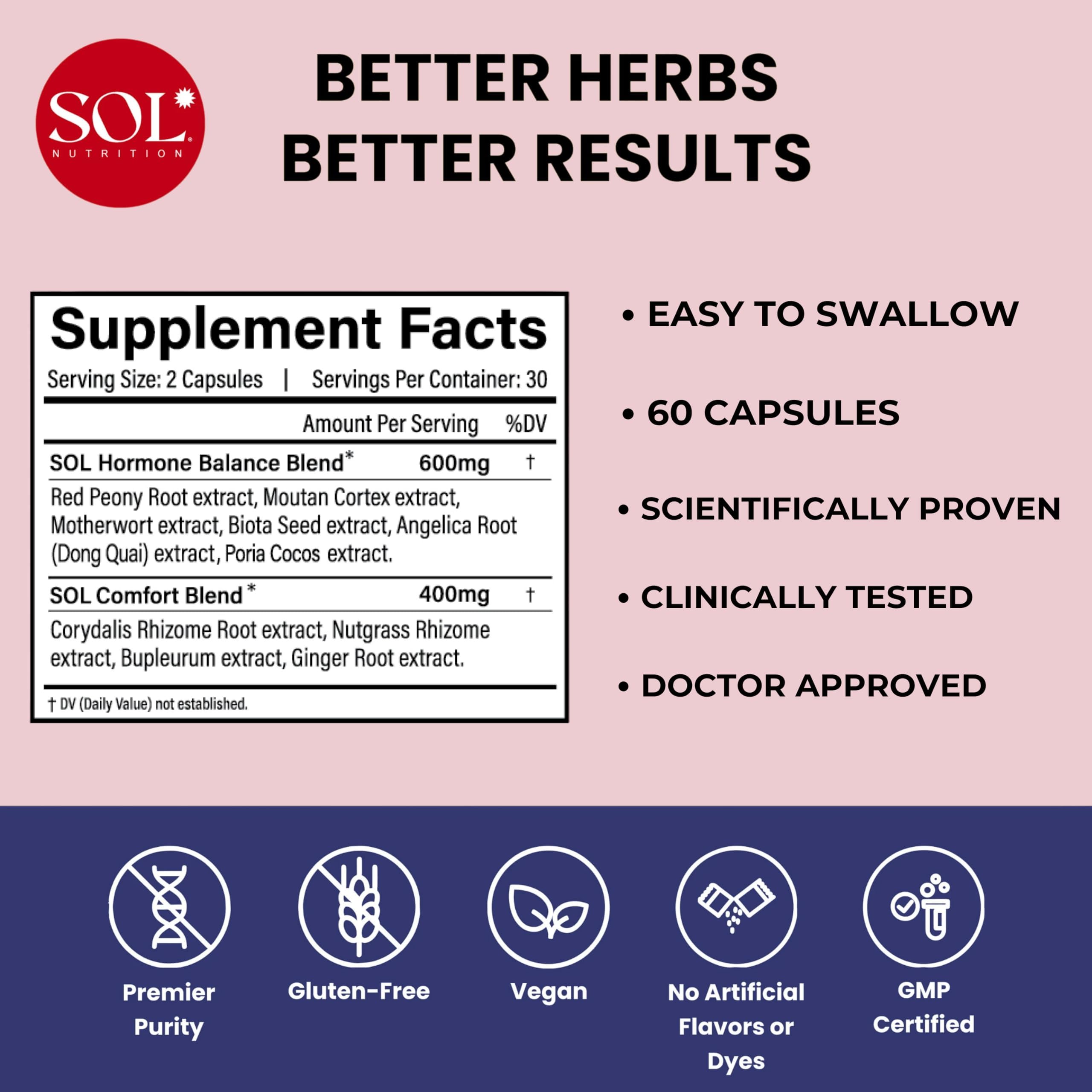 Sol Nutrition Ease the Flow - PMS Support, Menstrual Relief, PMDD Supplements, Period Relief Products, Eases Bloating & Mood Swings, Vitamins B6 & B8, 60 Easy-to-Swallow Capsules Sol Nutrition buy australia supplements