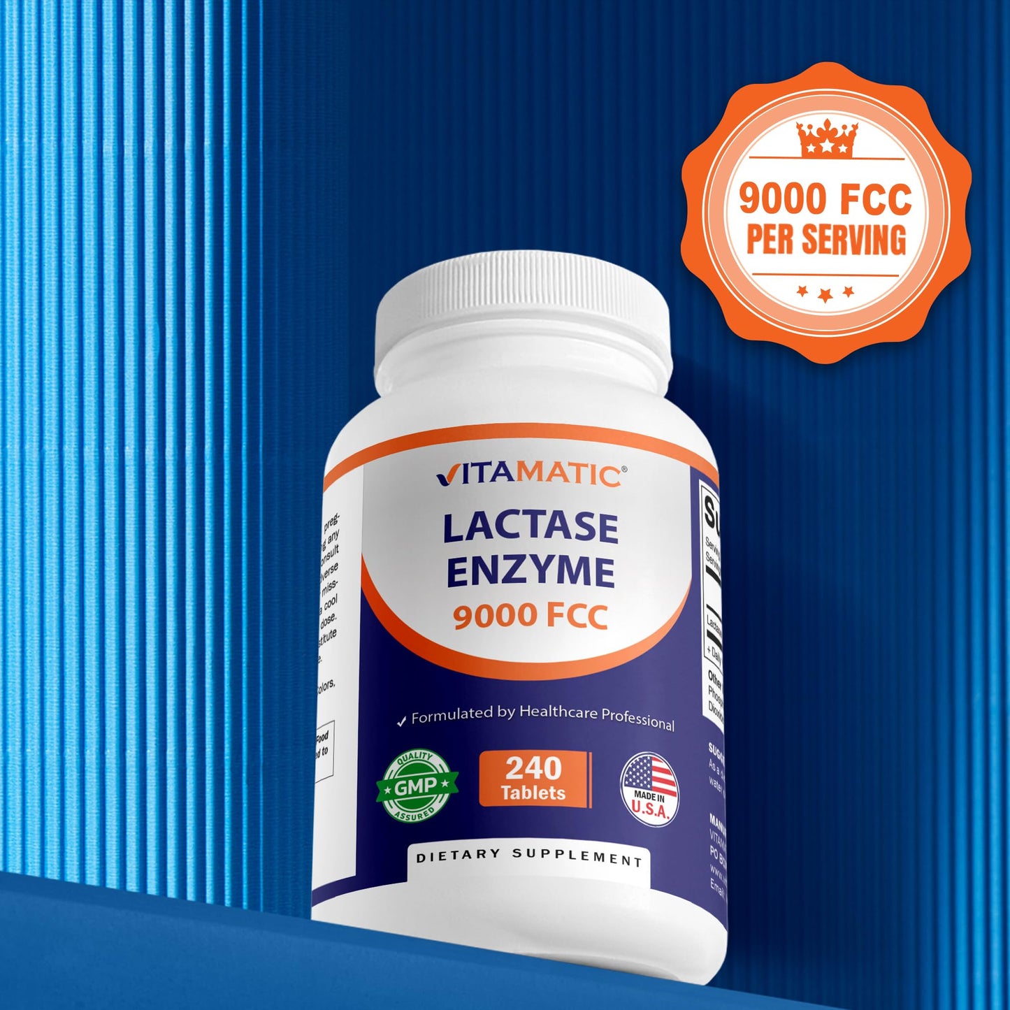 Vitamatic Lactase Enzyme 9000 FCC 240 Tablets - Lactose Intolerance Relief Caplets Vitamatic