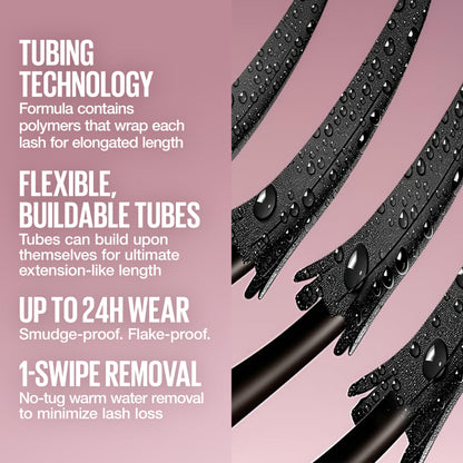 Maybelline Lash Sensational Sky Tubes Tubing Mascara, Extension-Like Lengthening Mascara, 24HR Eye Makeup with Shea Butter & Castor Oil, Very Black, 1 Count MAYBELLINE