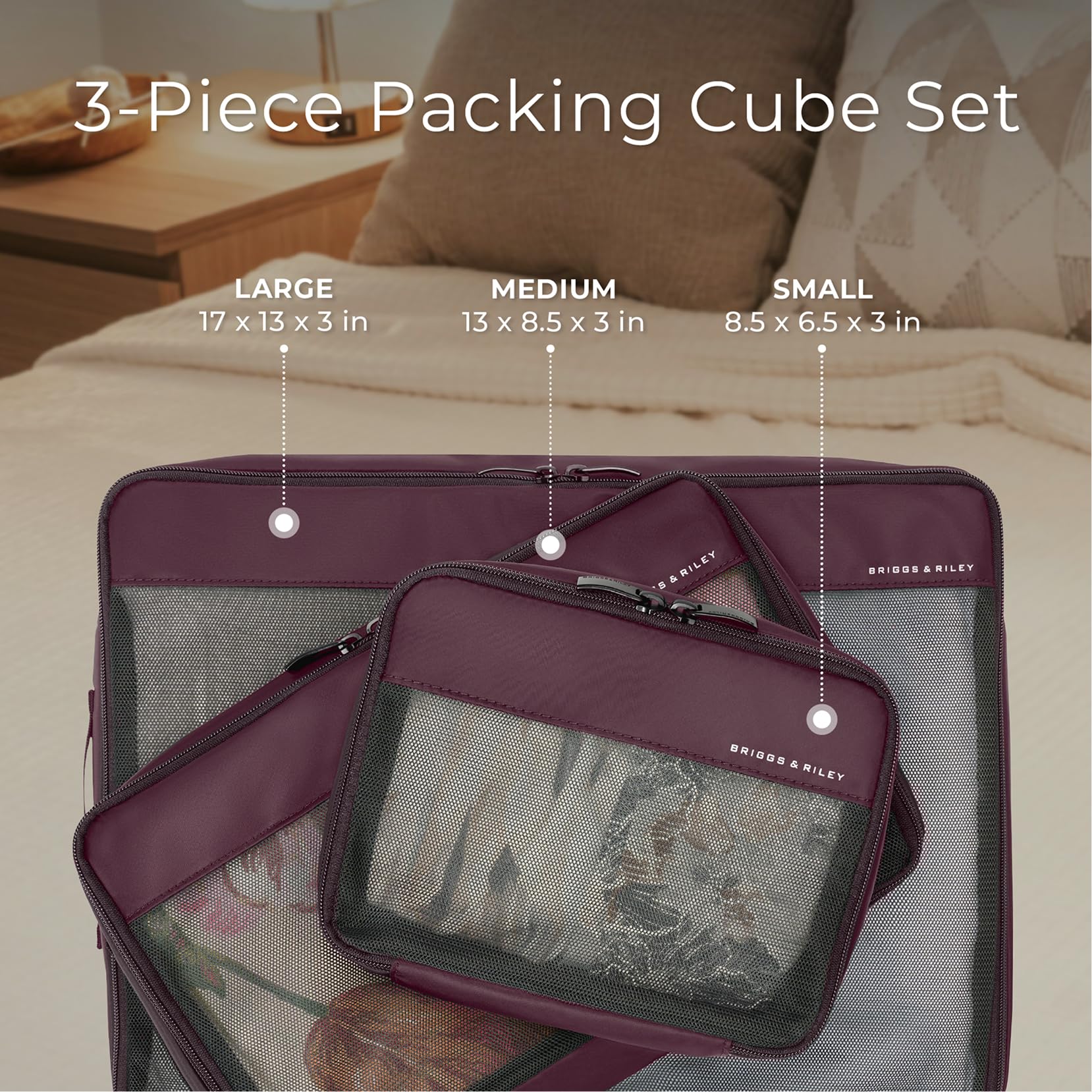 Briggs & Riley Compression Packing Cube Set for Women & Men - Bag Organizer for Checked Suitcase & Luggage, Pack Accessories for Vacation - 3-Piece, Black Gsupps Australia