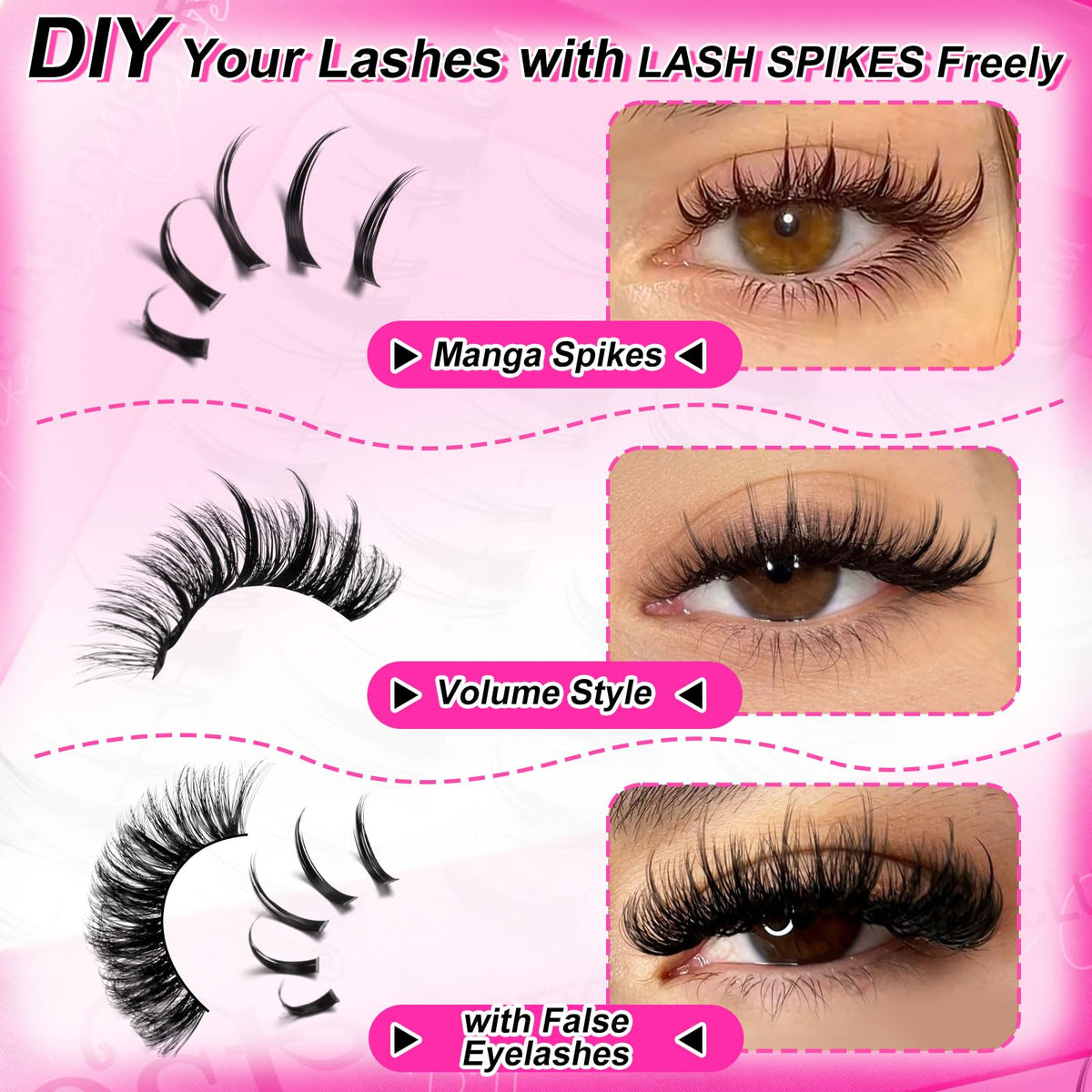 MilyBest Lash Clusters Kit 100D with Spikes, 13-19mm Manga Lashes MilyBest