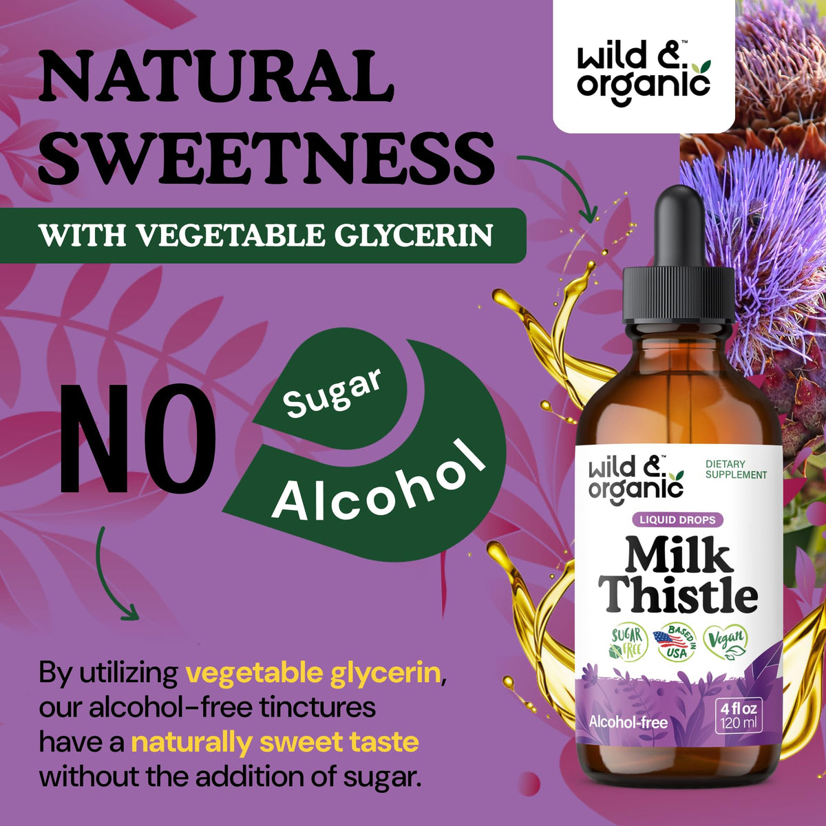 Wild & Organic Milk Thistle Liquid Drops - Liver Cleanse Detox - Silymarin Milk Thistle Supplement for Liver Support - Add to Tea - Silybum Marianum Seed Extract Tincture Wild & Organic