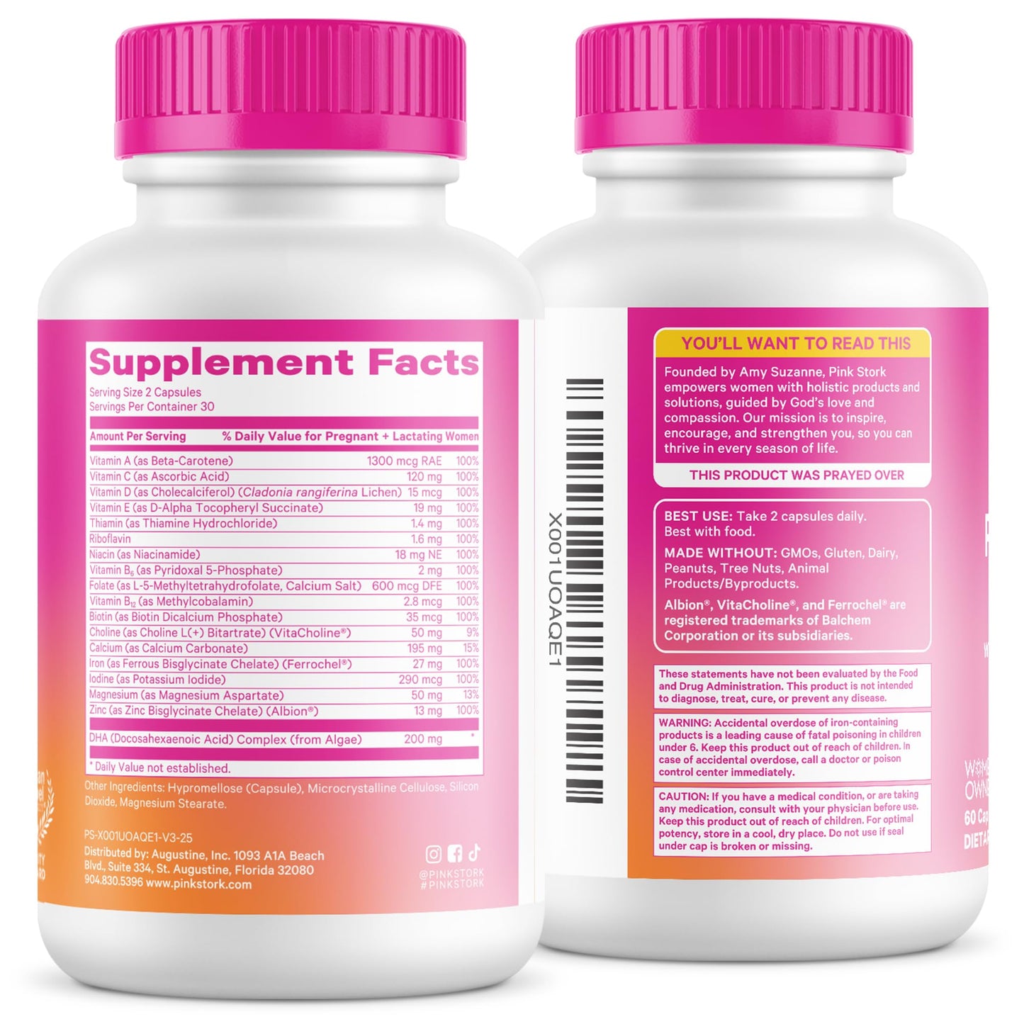 Pink Stork Total Prenatal Vitamins with DHA, Folate, Iron, Choline, and Vitamin B12 - Prenatals for Women to Support Fetal Development, Pregnancy Essentials Pink Stork