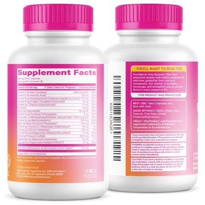 Pink Stork Total Prenatal Vitamins with DHA, Folate, Iron, Choline, and Vitamin B12 - Prenatals for Women to Support Fetal Development, Pregnancy Essentials Pink Stork