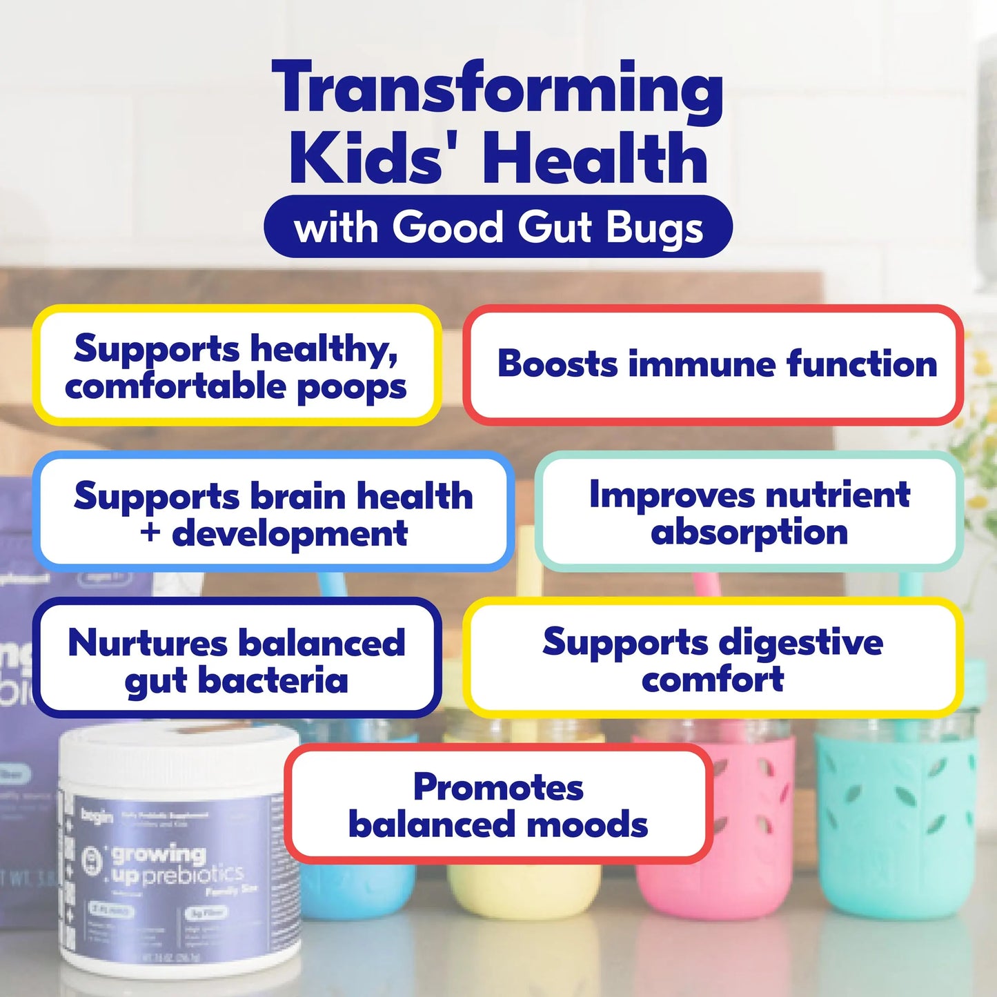 Begin Health Growing Up Prebiotics for Kids 28-Packs | Prebiotic Soluble Powder Stool Softeners and Digestive Gut Health Supplement | Ideal to Mix with Kids Daily Begin Health