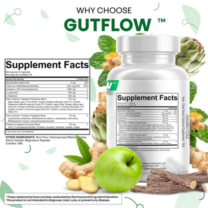 Clean Nutraceuticals Colostrum Supplement Capsules Probiotics Pills Prebiotics, L-Glutamine, Digestive Enzymes, Folate, Fiber, ACV, Turmeric, Apple Pectin and Turmeric Pills Clean Nutraceuticals