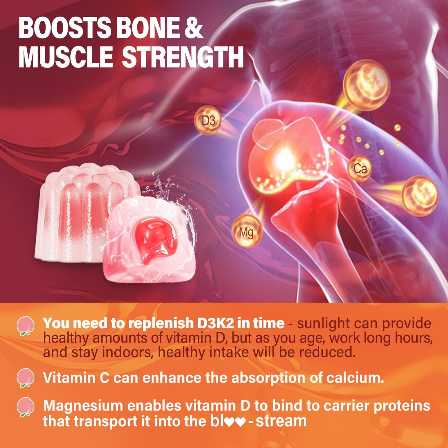 Vitamin D3 K2 Gummies 5000IU / 10,000 IU with 500mg Calcium + K2(MK-7) 200mcg, Magnesium, Vitamin C & Zinc, Extra Strength - Ultimate Absorbency for Bones LILICARE