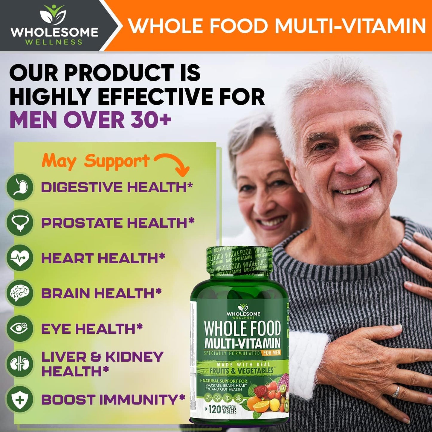 Wholesome Wellness Whole Food Multivitamin for Men - Natural Multi Vitamins, Minerals, Organic Extracts - Vegan Vegetarian - 120 Tablets Gsupps Australia
