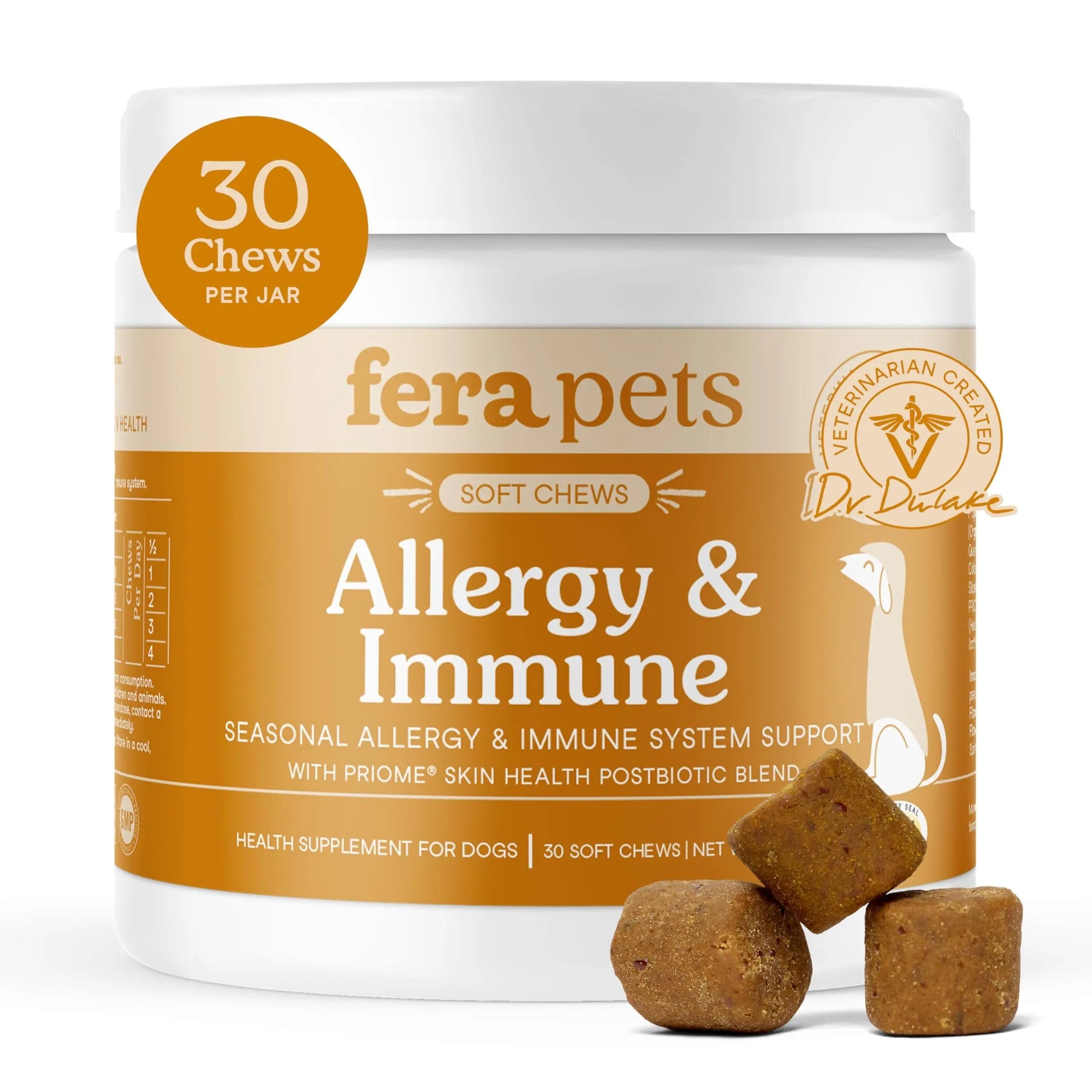 Fera Pets Dog Allergy and Immune Support with Organic Mushrooms, Postbiotics & Colostrum - Promotes Skin & Gut Health - Soothes Seasonal Allergy Symptoms - 30 Soft Chews Fera Pets buy australia supplements