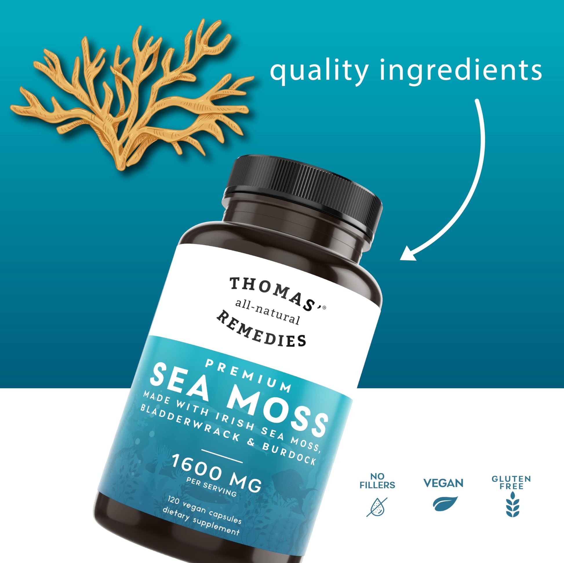 Thomas' all-natural Remedies Irish Sea Moss Capsules, Sea Moss with Bladderwrack & Burdock Root Organic for Gut Health, Digestion, Energy & Immune Support, 120 Seamoss Pills Thomas' all-natural Remedies buy australia supplements