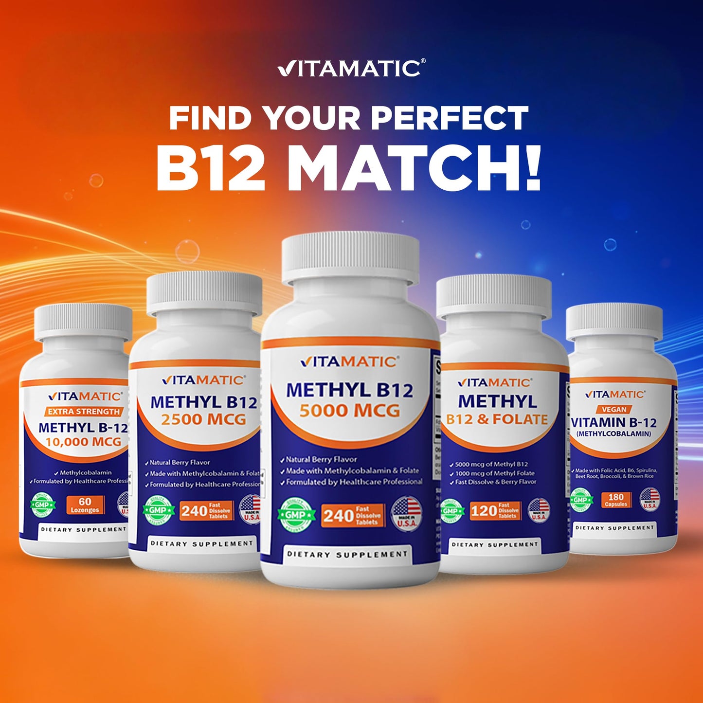 Vitamatic Vitamin B12 1000 mcg Fast Dissolve – 365 Tablets – Natural Berry Flavor – Supports Energy Metabolism Vitamatic