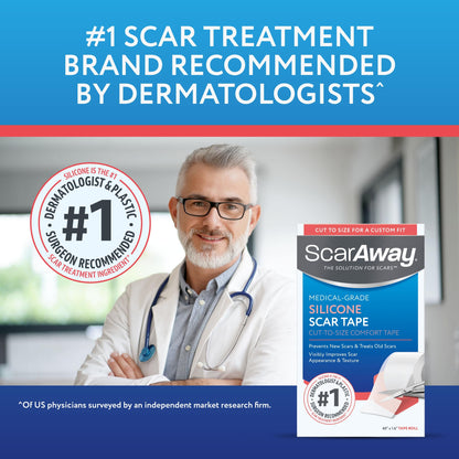 ScarAway Clear Silicone Scar Tape, Medical-Grade Cut-to-Size Silicone Strip for Surgery, Burn, Hypertrophic & Keloid Scars, Self-Adhesive, Water-Resistant, 60” x 1.6” Tape Roll ScarAway