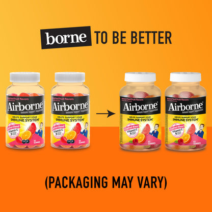 Airborne 750mg Vitamin C Gummies for Adults, Immune Support Gummies with Powerful Antioxidants VIT C & E, Caffeine Free Airborne