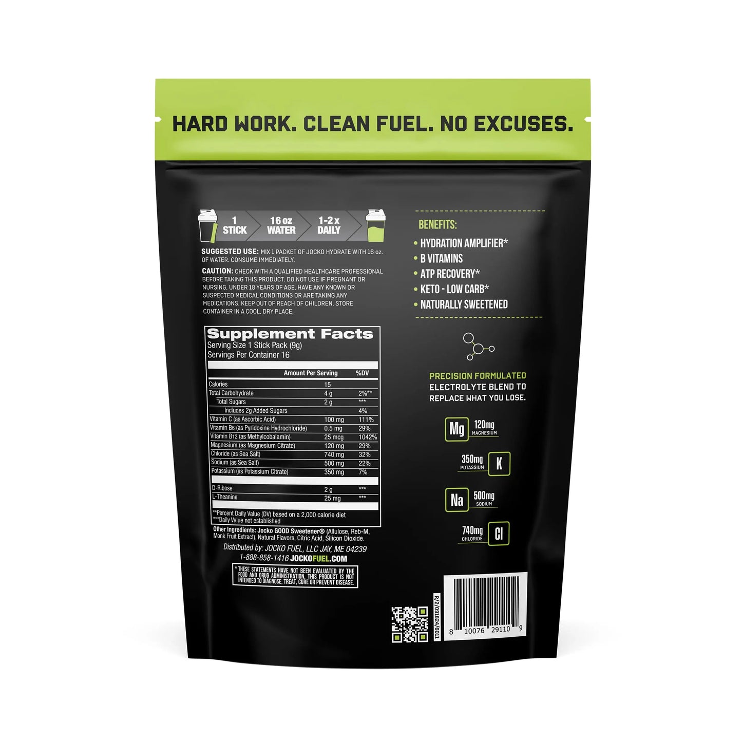Jocko Fuel Packets Low Sugar - Hydration Amplifier Packets for Recovery, Dehydration, & Exercise - with Vitamins B6, B12 & C (16 Packets) Lemon Lime Jocko Fuel