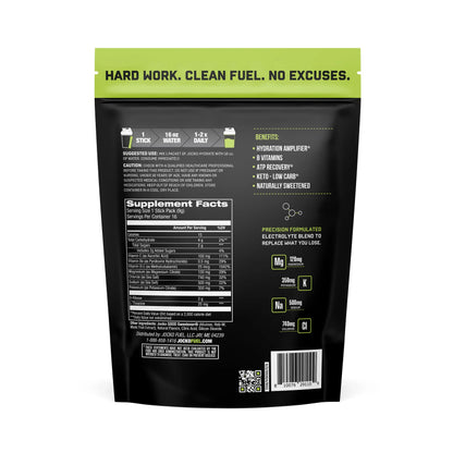 Jocko Fuel Packets Low Sugar - Hydration Amplifier Packets for Recovery, Dehydration, & Exercise - with Vitamins B6, B12 & C (16 Packets) Lemon Lime Jocko Fuel