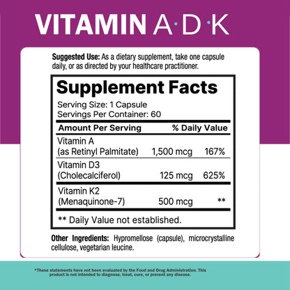 NatureGenX ADK Vitamin Supplement – Vitamins A, D3 & K2 MK-7 for Bone Health & Calcium Absorption – Gluten-Free, Non-GMO, Soy-Free NatureGenX