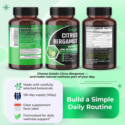 Premium Citrus Bergamot Organic Bergamot Supplement with Niacin Black Chokeberry Olive Leaf Black Pepper SOTALIX SUPPLEMENT
