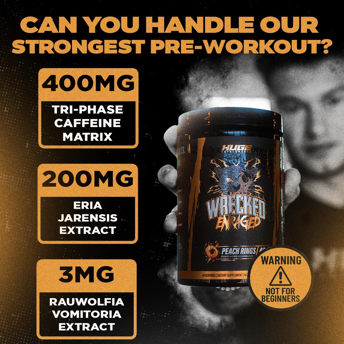 Wrecked Enraged High Stim Pre Workout - Extreme Hardcore Formula for Intense Energy, Laser Focus & Maximum Strength - Potent Stimulant Matrix - for Advanced Lifters, Not for Beginners (40 Servings)