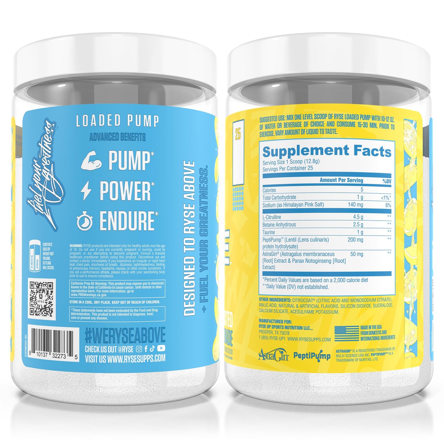 Ryse Loaded Pump Pre Workout Powder - Blue Razz Slush - No Caffeine Stimulant Free Formula for Pump, Power & Endurance - L-Citrulline, PeptiPump, Betaine Anhydrous, Taurine & AstraGin - 25 Servings