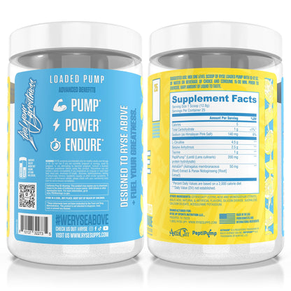 Ryse Loaded Pump Pre Workout Powder - Blue Razz Slush - No Caffeine Stimulant Free Formula for Pump, Power & Endurance - L-Citrulline, PeptiPump, Betaine Anhydrous, Taurine & AstraGin - 25 Servings