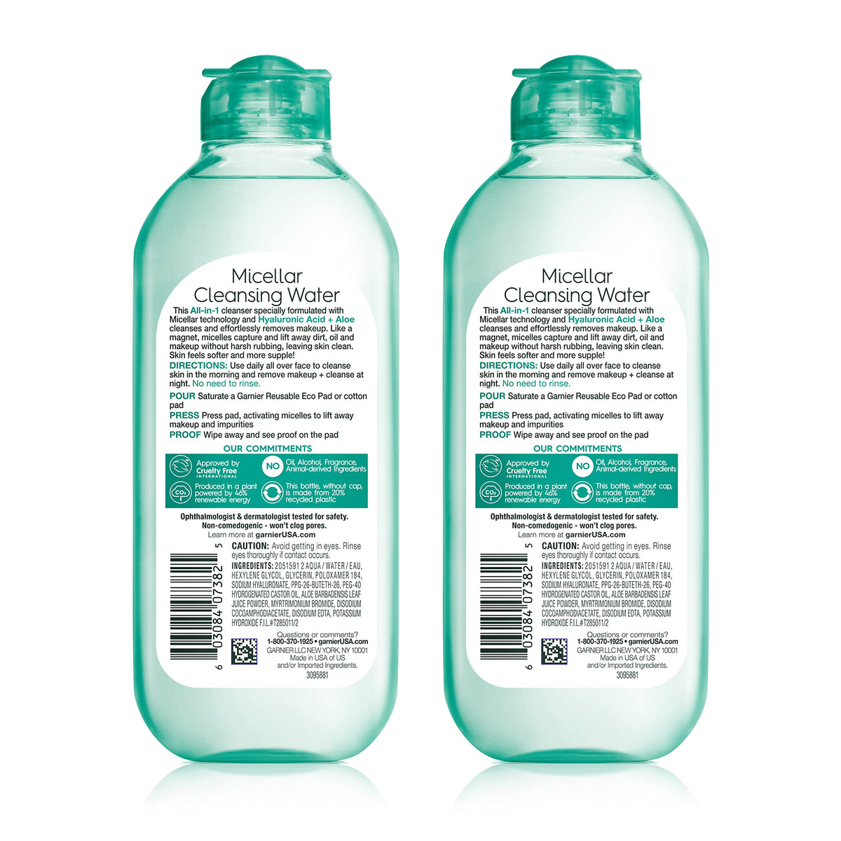 Garnier Micellar Water with Hyaluronic Acid, Facial Cleanser & Makeup Remover, Hydrating and Plumping, For All Skin Types, Vegan, Cruelty Free, 13.5 Fl Oz (400mL), 2 Count Garnier