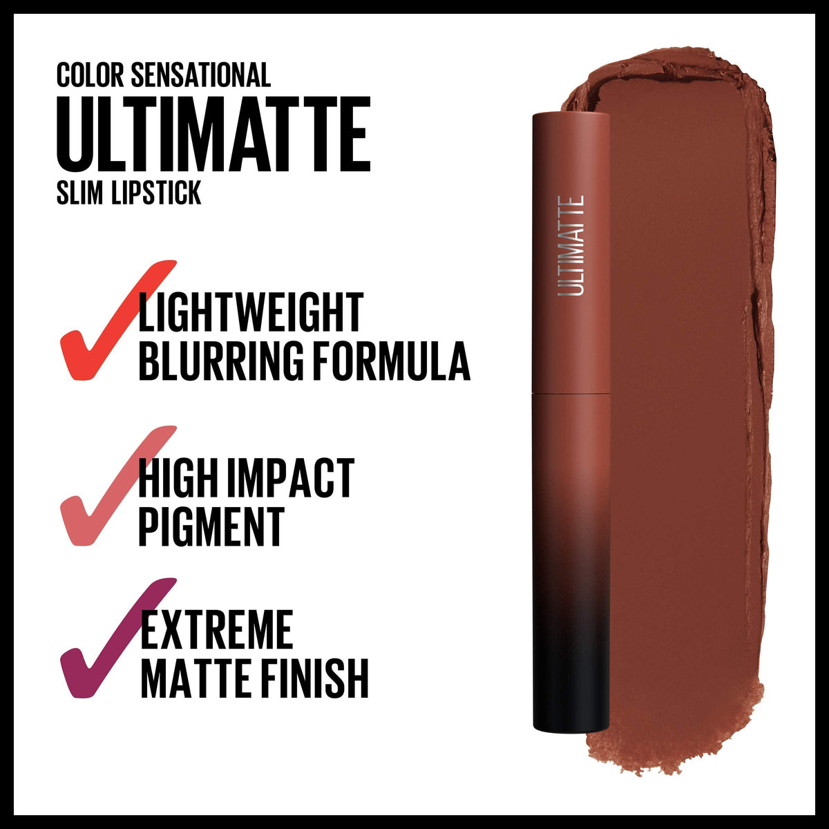 Maybelline Color Sensational Ultimatte Matte Lipstick, Non-Drying, Intense Color Pigment, More Truffle, Cocoa Brown, 1 Count MAYBELLINE