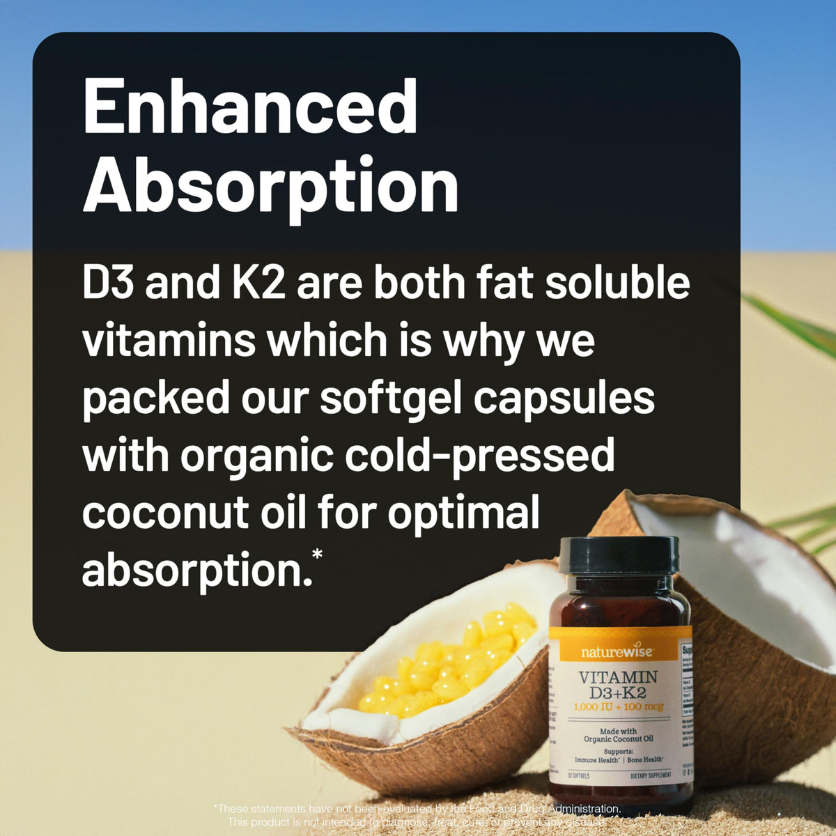 NatureWise Vitamin D3 1000IU + K2 (MK7) 100mcg with Organic Extra Virgin Coconut Oil - Supports Calcium Absorption, Bone & Immune Health - Non-GMO NatureWise