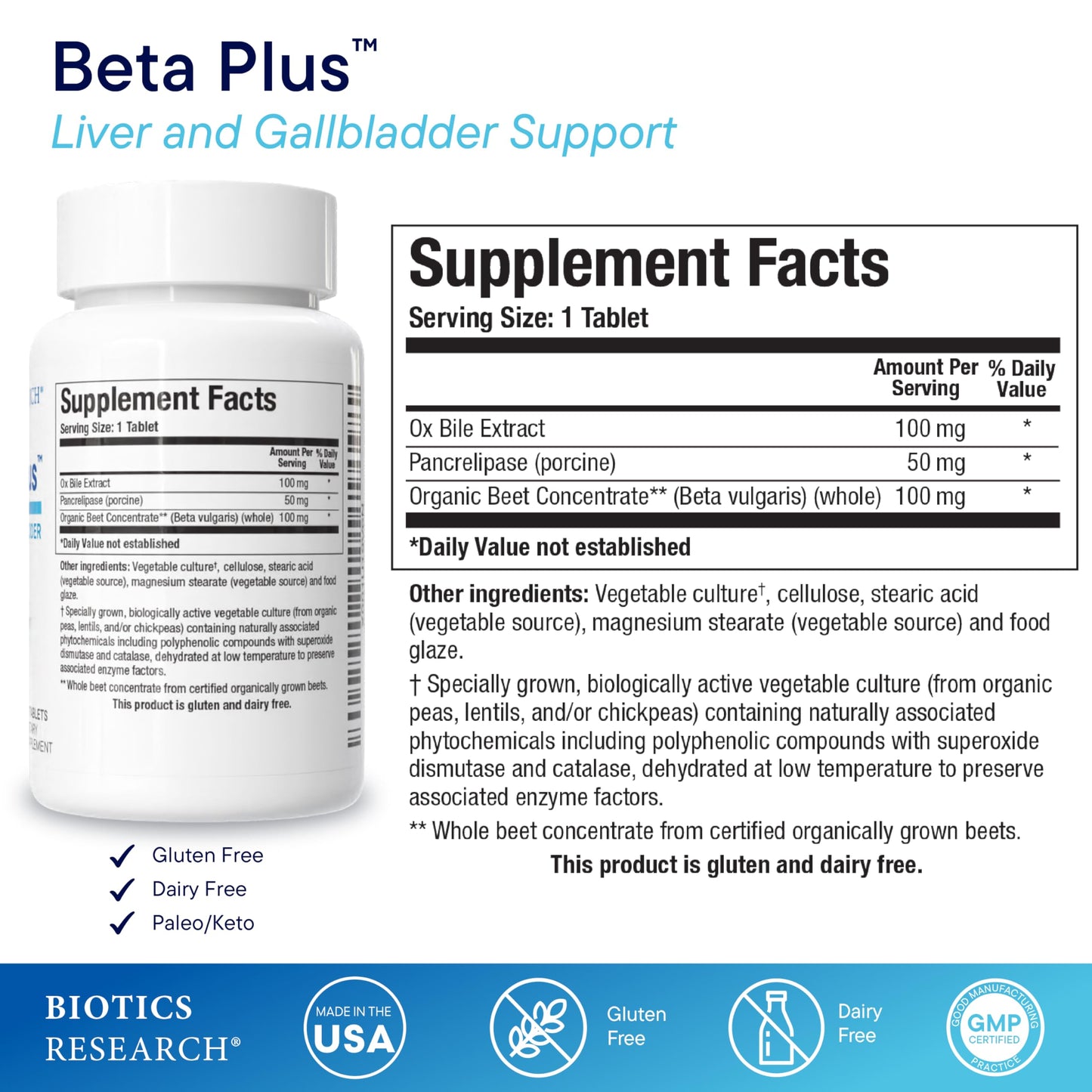 Biotics Research Beta-Plus™ Nutritional Ox Bile Salts Digestive Enzymes Supplement for Bile Production for No Gallbladder-Supports Overall Liver Function, BIOTICS RESEARCH