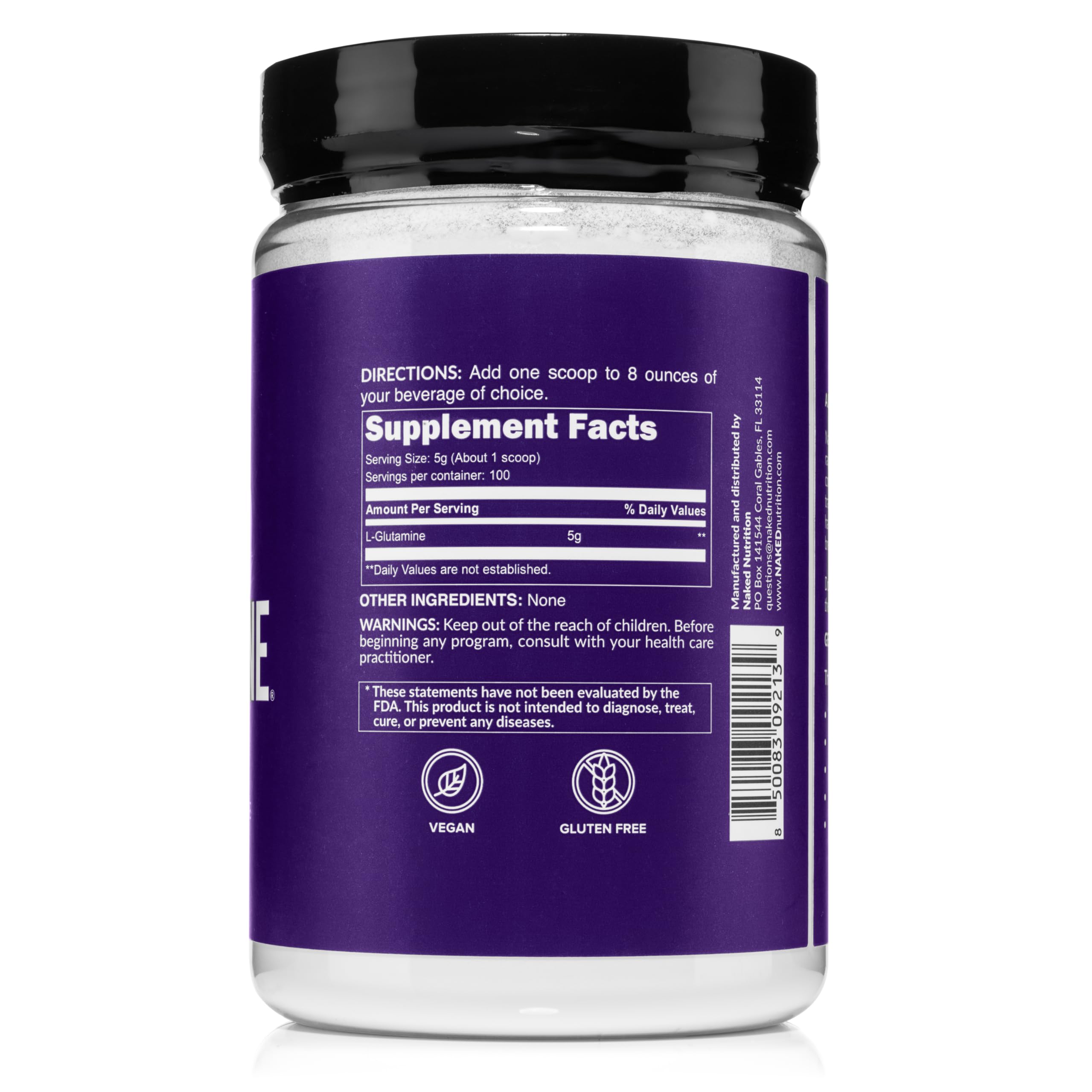 Pure L-Glutamine Made in The USA - 100 Servings - 500g, 1.1lb Bulk, Vegan, Non-GMO, Gluten and Soy Free. Minimize Muscle Breakdown & Improve Protein Synthesis. No Additives NAKED buy australia supplements