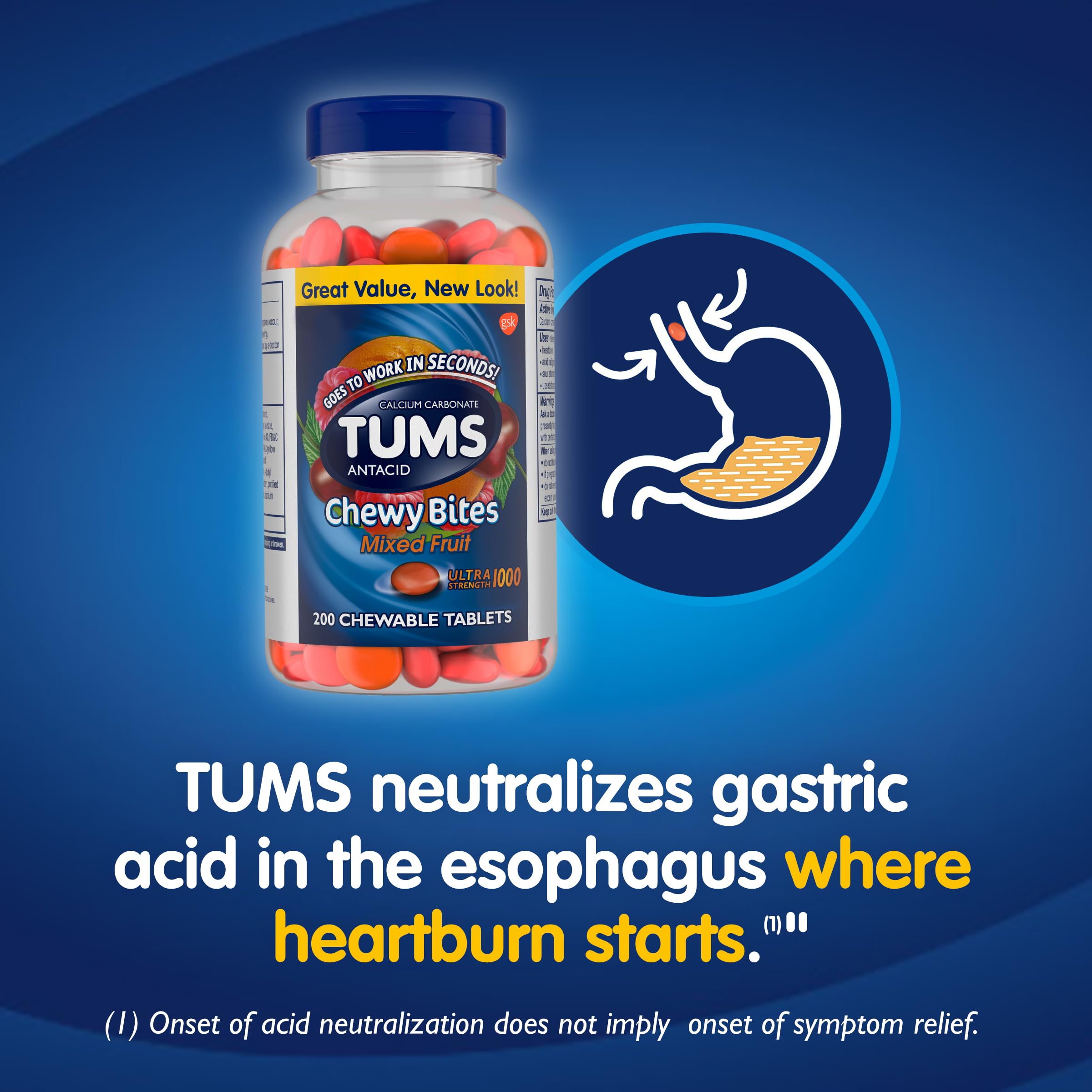 TUMS Chewy Bites Chewable Antacid Tablets for Ultra Strength Heartburn Relief, Great for a Summer BBQ- Mixed Fruit - 200 Count TUMS buy australia supplements