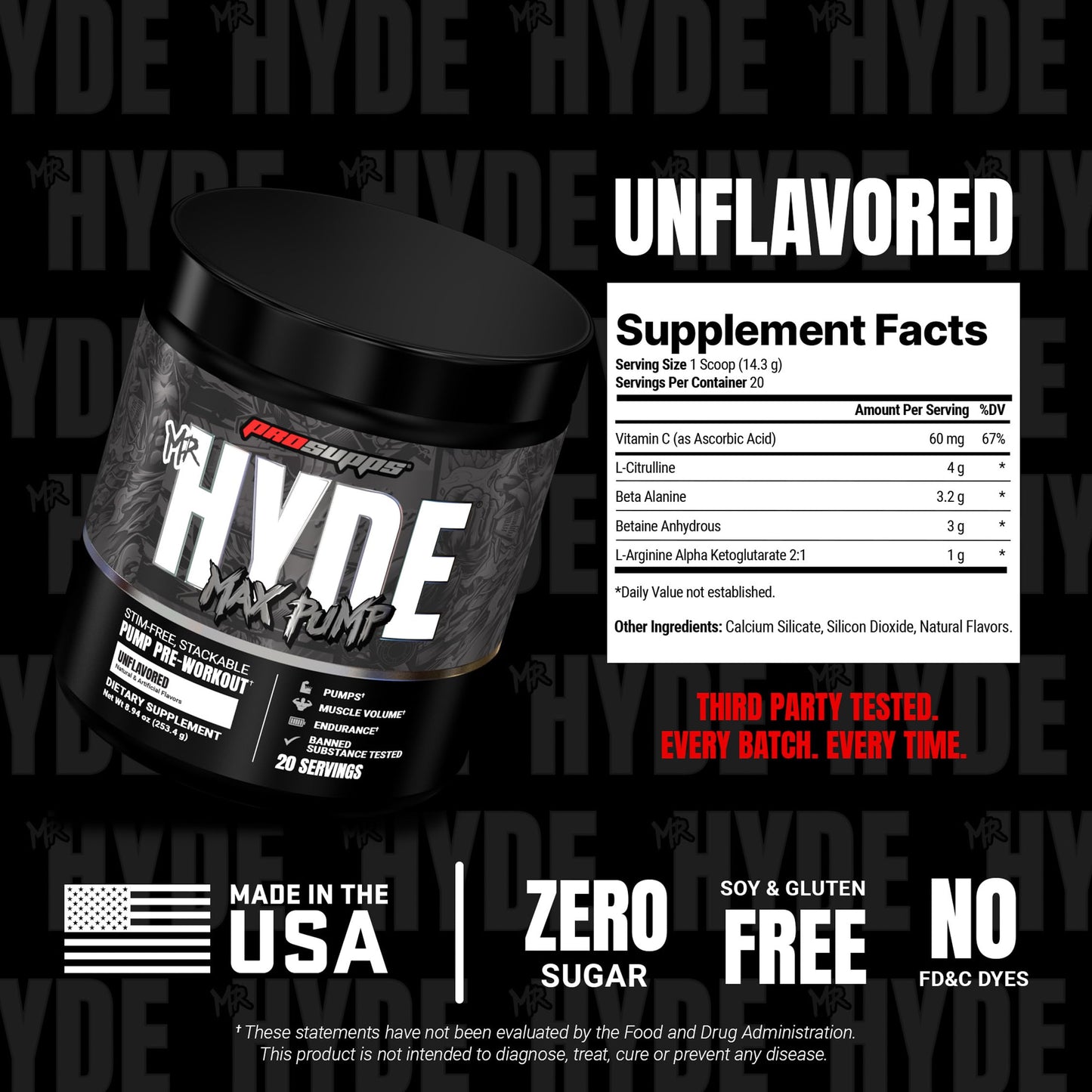 ProSupps Mr. Hyde Max Pump Pre Workout Powder - Stim-Free Preworkout Supports Blood Flow, Muscle Volume & Endurance - Caffeine-Free Nitric Oxide Gym & Fitness Supplements (Blue Razz, 20 Servings)