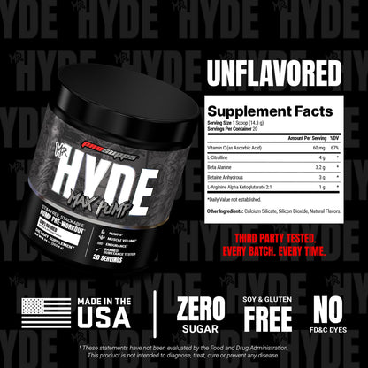 ProSupps Mr. Hyde Max Pump Pre Workout Powder - Stim-Free Preworkout Supports Blood Flow, Muscle Volume & Endurance - Caffeine-Free Nitric Oxide Gym & Fitness Supplements (Blue Razz, 20 Servings)