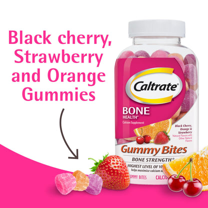 Caltrate Gummy Bites 500 mg Calcium and Vitamin D Supplement, Black Cherry, Strawberry, Orange - 100 Count Caltrate