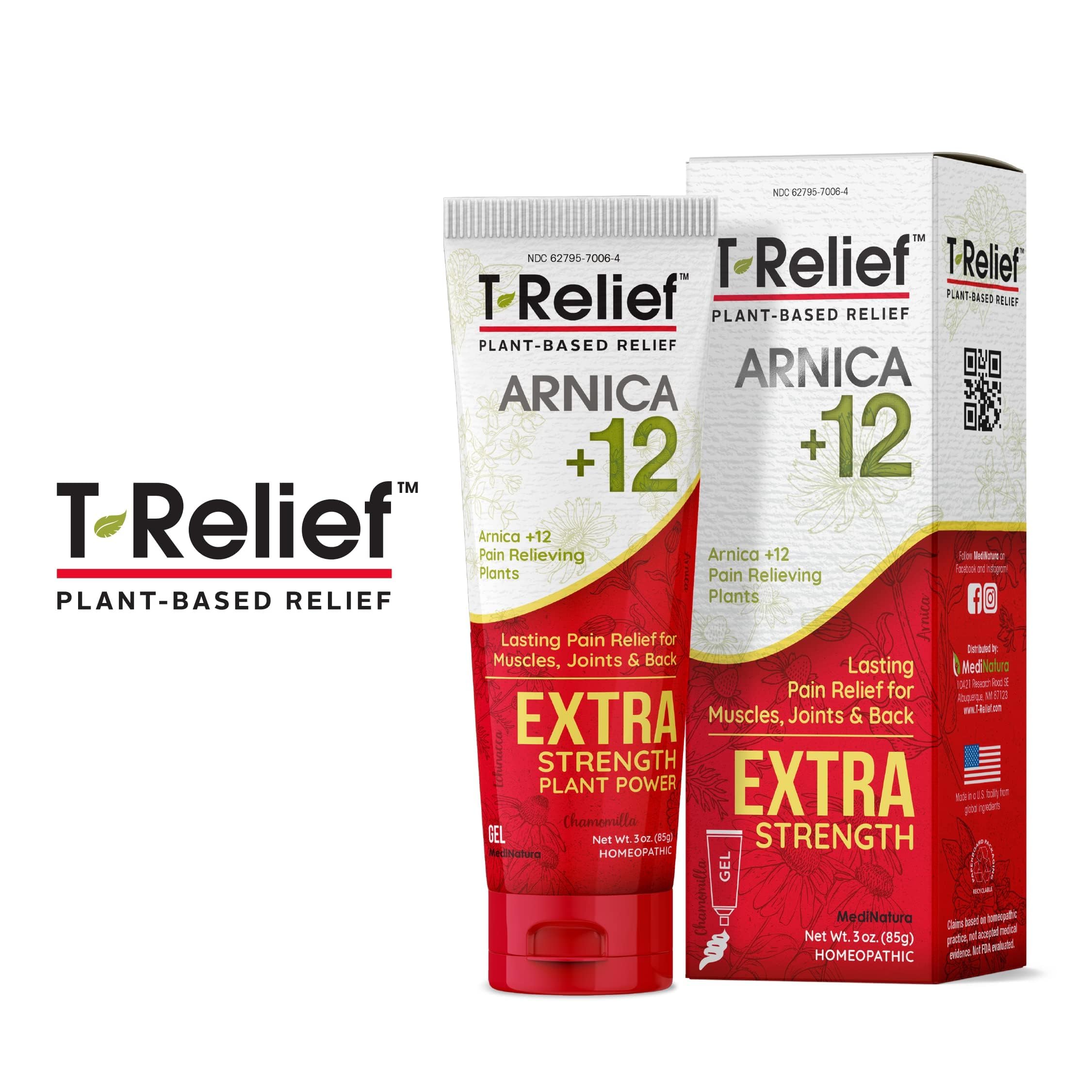 MediNatura T-Relief Extra Strength Gel Arnica +12 Natural Relieving Actives for Back Pain Joint Soreness Muscle Aches & Stiffness Whole Body Fast Acting Relief for Women & Men - 3 oz MediNatura buy australia supplements