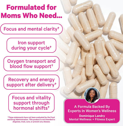 Pink Stork Iron for Women with Vitamin C, 60 Capsules, 2-Month Supply | 18 mg Chelated Iron Bisglycinate + Vitamin C, Supports Energy, Focus + Oxygen, Pregnancy, Postpartum, PMS + Perimenopause