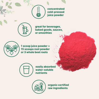 Micro Ingredients Organic Beet Root Juice Powder, 1 Pound | Cold Pressed, Water Soluble, High Concentrated Raw Beet Supplement | Superfood Drink Mix Micro Ingredients
