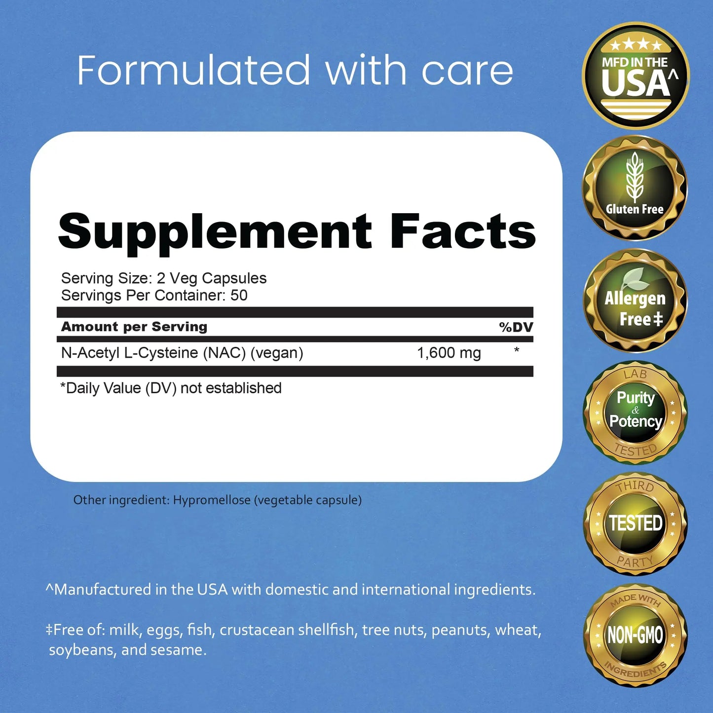 NaturaLife Labs N-Acetyl-L-Cysteine (NAC) 1600 mg – 100 Capsules - Vegan, Non-GMO & Gluten-Free NaturaLife Labs