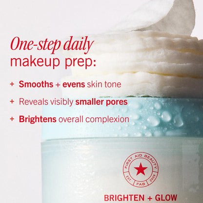 First Aid Beauty - Facial Radiance Pads with Glycolic & Lactic Acids, Daily Exfoliating Pads with AHA, Visibly Smaller Pores, Help Tone & Brighten Skin, One-Step Makeup Prep, Compostable, 60ct First Aid Beauty