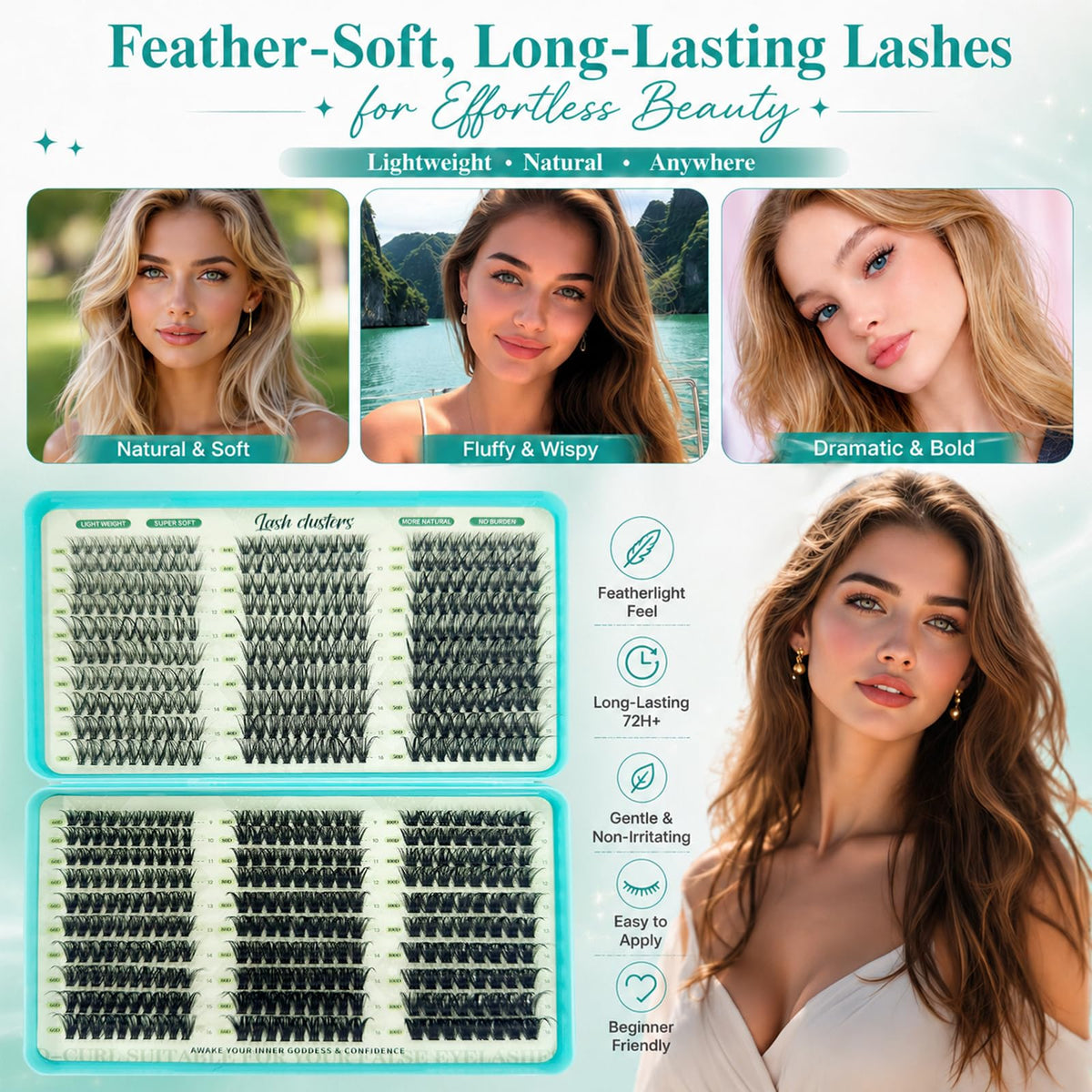 Lash Clusters Kit, 600 Pcs Eyelashes Lash Clusters D Curl 9-16mm Uikreo