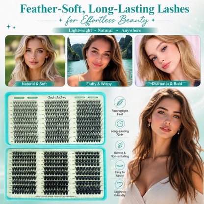 Lash Clusters Kit, 600 Pcs Eyelashes Lash Clusters D Curl 9-16mm Uikreo