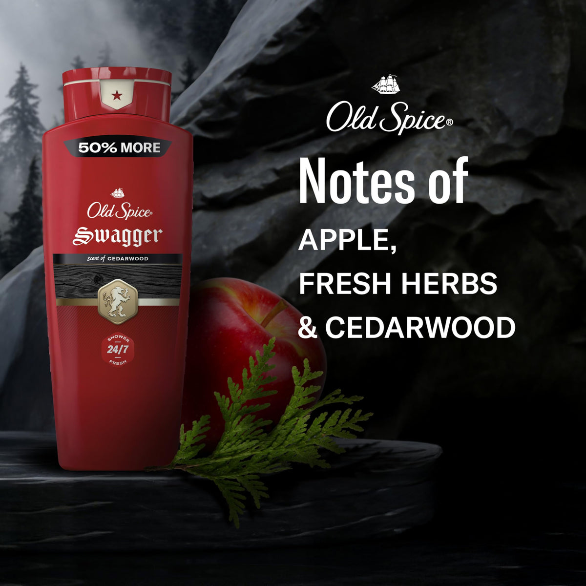 Old Spice Refreshing Body Wash for Men, 3X Defense, 24/7 Shower Fresh with Long Lasting Scent, Red Collection, Swagger with Cedarwood Scent, 24 oz (Pack of 2) Old Spice