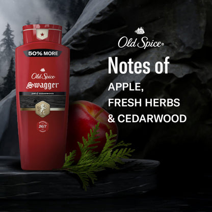 Old Spice Refreshing Body Wash for Men, 3X Defense, 24/7 Shower Fresh with Long Lasting Scent, Red Collection, Swagger with Cedarwood Scent, 24 oz (Pack of 2) Old Spice