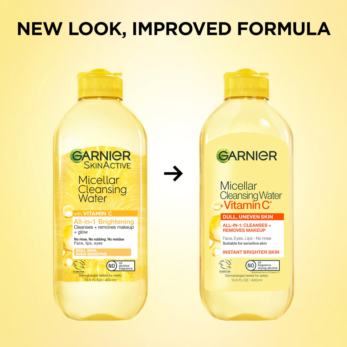 Garnier Micellar Water with Vitamin C, Facial Cleanser & Makeup Remover, Brightening & Hydrating, For All Skin Types, Vegan, Cruelty Free, 13.5 Fl Oz (400mL), 1 Count Garnier