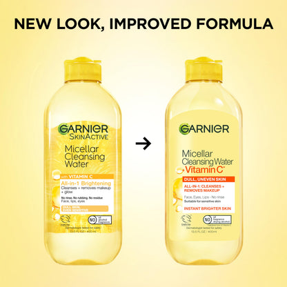 Garnier Micellar Water with Vitamin C, Facial Cleanser & Makeup Remover, Brightening & Hydrating, For All Skin Types, Vegan, Cruelty Free, 13.5 Fl Oz (400mL), 1 Count Garnier
