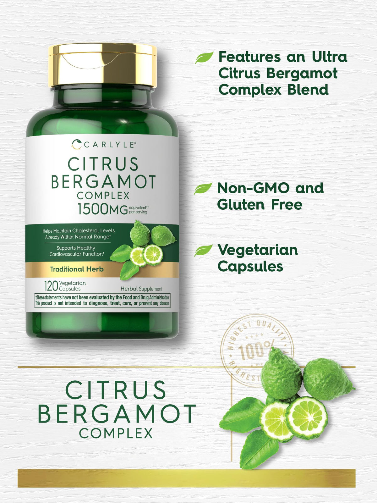 Carlyle Citrus Bergamot Supplement | Extract Complex | 120 Capsules | Non-GMO, Gluten Free Carlyle